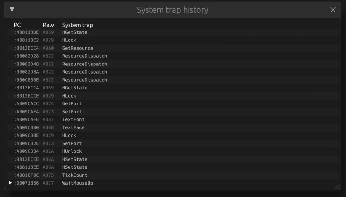 System trap history